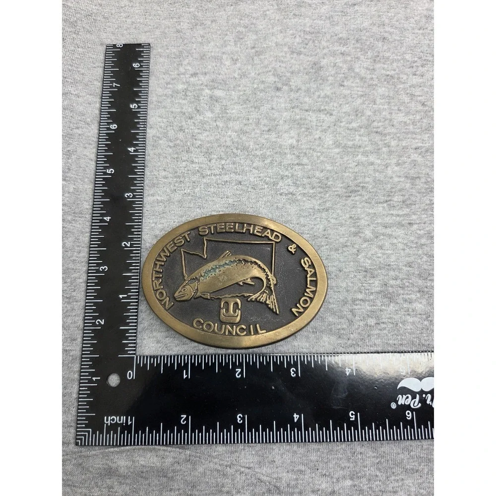 Solid Brass Northwest Steelhead and Salmon Council Belt Buckle Fishing Trout